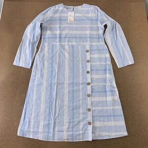 Tavin Womens US Size 12 Blue Striped Long Sleeve Button Accent Maxi Dress NWT